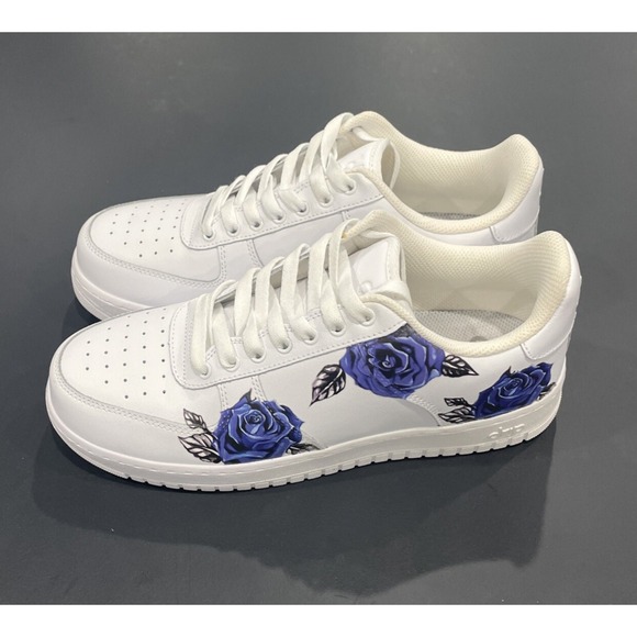 Drip Creationz Blue Roses Print White Sneakers US 9.5 Women 11‎ New - Picture 4 of 8